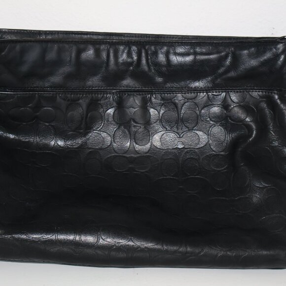 Coach Black Leather Signature Logo Charm Inner Pocket Zipper Crossbody Handbag - Picture 8 of 13